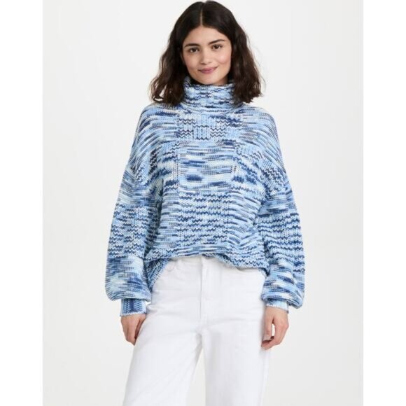 STAUD Benny Dusk Blue Striped Turtleneck Sweater Size Small - Picture 1 of 9